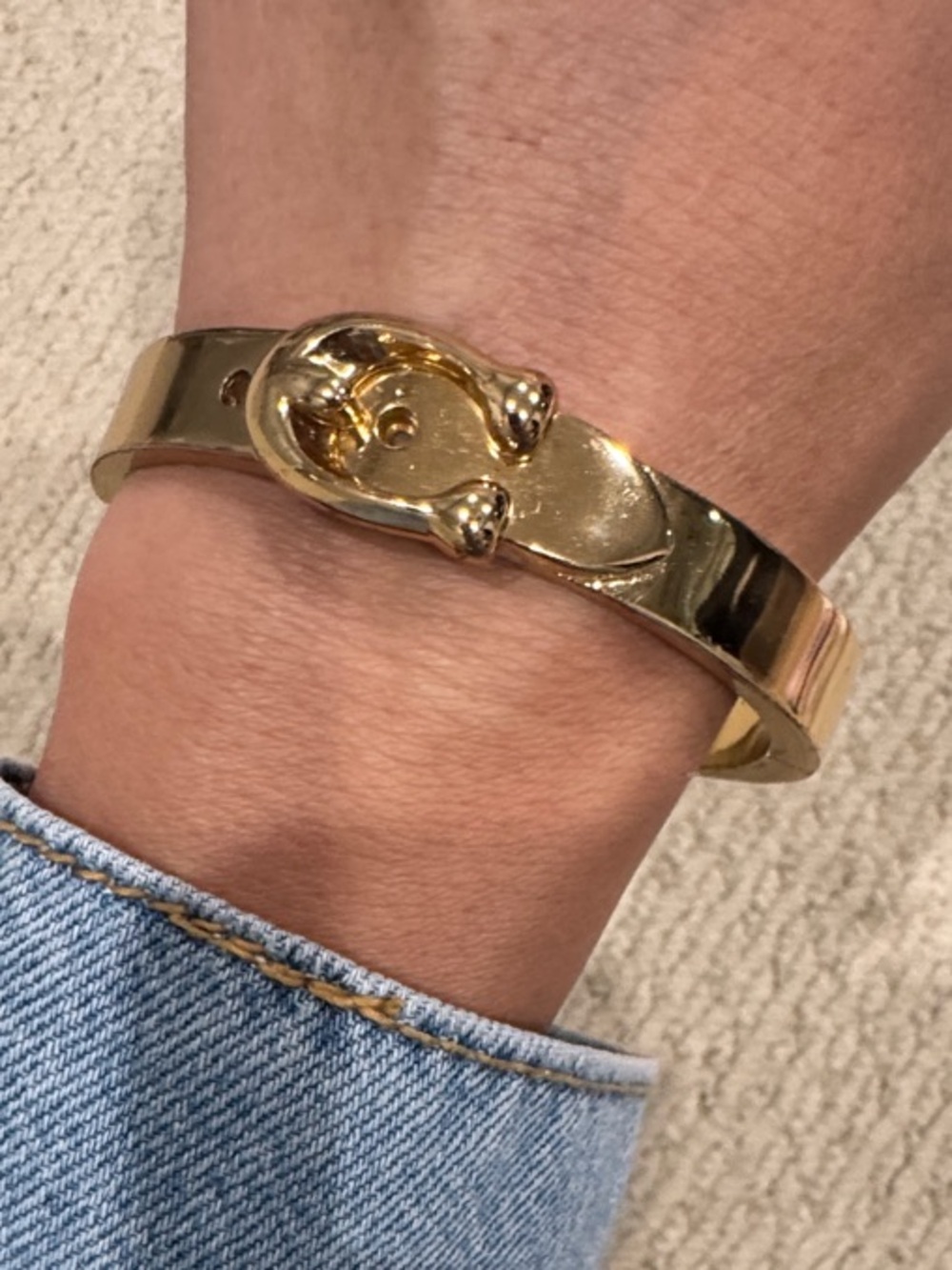 Coach Gold Tone Hinged Bracelet with Horsebit Detail